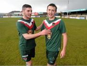 22 March 2014; Timmy Murphy, left, and Greg Harte, Cork City, following their victory. SSE Airtricity U19 League Elite Division, Drogheda United v Cork City, United Park, Drogheda, Co. Louth. Picture credit: Stephen McCarthy / SPORTSFILE