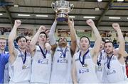 23 March 2014; The C&S UCC Demons team celebrate with the trophy after the game. Basketball Ireland Champions Trophy Final, C&S UCC Demons, Cork v Killester, Dublin. Neptune Stadium, Cork. Picture credit: Brendan Moran / SPORTSFILE