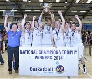 23 March 2014; The C&S UCC Demons team celebrate with the trophy after the game. Basketball Ireland Champions Trophy Final, C&S UCC Demons, Cork v Killester, Dublin. Neptune Stadium, Cork. Picture credit: Brendan Moran / SPORTSFILE