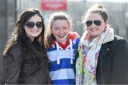 23 March 2014; Supporters Katie Fleming, left, Caoimhe, centre, and Fiona McLoughlin, from Blackrock, Dublin, ahead of the game. Beauchamps Leinster Schools Junior Cup Final, Blackrock College v Belvedere College, Tallaght Stadium, Tallaght, Dublin. Picture credit: Ramsey Cardy / SPORTSFILE