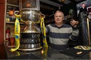 23 March 2014; Publican Foncie McCoy of The Imperial Bar with the FAI Junior Cup before the game. Careys Road, Limerick. Picture credit: Diarmuid Greene / SPORTSFILE