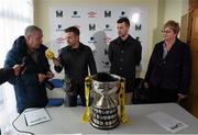 23 March 2014; Dennis Cruise, FAI Junior Council Secretary, in the company of Aidan Power, Alan Cawley and FAI Junior Council President Teresa McCabe during FAI Junior Cup Semi-Final Draw. Carew Park, Limerick. Picture credit: Diarmuid Greene / SPORTSFILE