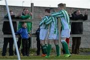 24 March 2014; Jimmy Carr, St Michael's FC, celebrates with supporters and team-mates Russell Quirke and Richard Ryan, after scoring his side's second goal. FAI Junior Cup, Quarter-Final, Carew Park FC v St Michaels FC, Carew Park, Limerick. Picture credit: Diarmuid Greene / SPORTSFILE
