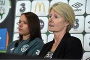 24 March 2014; Republic of Ireland senior international manager Sue Ronan and player Aine O'Gorman during the squad announcement ahead of their FIFA Women's World Cup Qualifier against Germany on Saturday the 5th of April. Republic of Ireland Women's National Team Squad Announcement, Tallaght Stadium, Tallaght, Co. Dublin. Picture credit: David Maher / SPORTSFILE