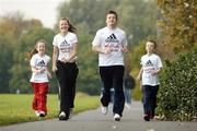 17 October 2005; Irish rugby star Brian O'Driscoll pictured with Ciara O'Meara, left, Eilis O'Meara and Liam Scully at the launch of the adidas Minithon, Ireland's biggest fun for children aged 9 - 18. The adidas Minthon takes place at Merrion Square on October 31st just after the start of the adidas Dublin Marathon. UCD, Dublin. Picture credit: Matt Browne / SPORTSFILE