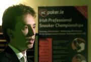 18 October 2005; Ken Doherty at the launch of the The Irish Professional Snooker Championship which will take place for the first time in 12 years. Sponsored by VCPoker.ie, the Championship will take place in the Spawell Club in Templeogue in Dublin. The competition gets under way on Saturday October 22nd with the final taking place on Wednesday October 26th. Spawell Club, Templogue, Dublin. Picture credit: Brendan Moran / SPORTSFILE