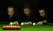 18 October 2005; Fergal O'Brien, left, Ken Doherty and Michael Judge, right, at the launch of the The Irish Professional Snooker Championship which will take place for the first time in 12 years. Sponsored by VCPoker.ie, the Championship will take place in the Spawell Club in Templeogue in Dublin. The competition gets under way on Saturday October 22nd with the final taking place on Wednesday October 26th. Spawell Club, Templogue, Dublin. Picture credit: Brendan Moran / SPORTSFILE