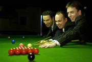 18 October 2005; Michael Judge, left, Fergal O'Brien and Ken Doherty at the launch of the The Irish Professional Snooker Championship which will take place for the first time in 12 years. Sponsored by VCPoker.ie, the Championship will take place in the Spawell Club in Templeogue in Dublin. The competition gets under way on Saturday October 22nd with the final taking place on Wednesday October 26th. Spawell Club, Templogue, Dublin. Picture credit: Brendan Moran / SPORTSFILE