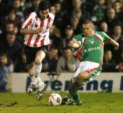 21 October 2005; Killian Brennan, Derry City, in action against Neal Horgan, Cork City. FAI Carlsberg Cup Semi-Final, Cork City v Derry City, Turners Cross, Cork. Picture credit: David Maher / SPORTSFILE