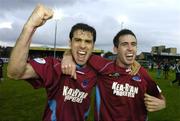 23 October 2005; Damien Lynch, left and Stephen Bradley, Drogheda United, celebrates at the end of the game. FAI Carlsberg Cup Semi-Final, Drogheda United v Bray Wanderers, United Park, Drogheda, Co. Louth. Picture credit: David Maher / SPORTSFILE