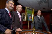 26 October 2005; Martin O'Neill, Dermot Desmond, and Eddie Jordan, at the opening of The Sporting Emporium and Chronicle Bookmakers, which are financed by Dermot Desmond. South Anne Street, Dublin. Picture credit: Brian Lawless / SPORTSFILE
