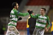 24 March 2014; Shamrock Rovers' Eamon Zayed, left, celebrates with team-mate Robert Bayly after scoring his side's first goal. Setanta Sports Cup, Semi-Final, 1st Leg, Shamrock Rovers v Dundalk, Tallaght Stadium, Tallaght, Co. Dublin. Picture credit: David Maher / SPORTSFILE