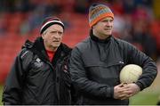 16 March 2014; Derry manager Brian McIver, left, along with his son and selector Paul McIver. Allianz Football League, Division 1, Round 5, Derry v Dublin, Celtic Park, Derry. Picture credit: Oliver McVeigh / SPORTSFILE