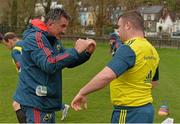 25 March 2014; Munster head coach Rob Penney and Dave Kilcoyne in conversation before squad training ahead of their Celtic League 2013/14, Round 18, game against Leinster on Saturday. Munster Rugby Squad Training, The Mardyke Arena, UCC, Cork. Picture credit: Diarmuid Greene / SPORTSFILE