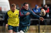 25 March 2014; Munster's James Coughlan supported by Stephen Archer during squad training ahead of their Celtic League 2013/14, Round 18, game against Leinster on Saturday. Munster Rugby Squad Training, The Mardyke Arena, UCC, Cork. Picture credit: Diarmuid Greene / SPORTSFILE