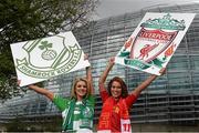 26 March 2014; The FAI, Shamrock Rovers FC and Liverpool FC today announced a club friendly game between Shamrock Rovers and Liverpool FC on Wednesday, May 14th in Aviva Stadium, Dublin, Kick off 5.30pm. Pictured at the announcement are models Alyson Boyle, left, and Michele McGrath. Aviva Stadium, Lansdowne Road, Dublin. Picture credit: Pat Murphy / SPORTSFILE