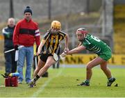 23 March 2014; Lydia Fitzpatrick, Kilkenny, in action against Sarah Carey, Limerick. Irish Daily Star National Camogie League Division 1 Group 1, Kilkenny v Limerick, Nowlan Park, Kilkenny. Picture credit: Ray McManus / SPORTSFILE