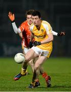 26 March 2014; Dermot McAleese, Antrim, in action against Callum Comiskey, Armagh. Cadbury’s Ulster Under 21 Football Championship Quarter Final Replay, Antrim v Armagh, Páirc Esler, Newry, Co. Down. Picture credit: Oliver McVeigh / SPORTSFILE
