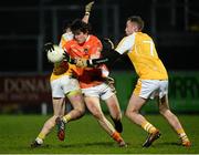 26 March 2014; Joe McElroy, Armagh, in action against Ryan Murray and Emmett Killough, Antrim. Cadbury’s Ulster Under 21 Football Championship Quarter Final Replay, Antrim v Armagh, Páirc Esler, Newry, Co. Down. Picture credit: Oliver McVeigh / SPORTSFILE
