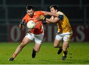 26 March 2014; Micheal McKenna, Armagh, in action against Niall Delargy, Antrim. Cadbury’s Ulster Under 21 Football Championship Quarter Final Replay, Antrim v Armagh, Páirc Esler, Newry, Co. Down. Picture credit: Oliver McVeigh / SPORTSFILE