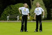 27 October 2005; Twin sisters Leona, left, and Lisa Maguire, age 10, members of Castle Hume Golf Club at the announcement of a three year sponsorship deal between AA Insurance and the Irish Ladies Golf Union (ILGU), where the 'AA Insurance Ladies Championships' was also launched. Elm Park Golf Club, Donnybrook, Dublin. Picture credit: Brian Lawless / SPORTSFILE
