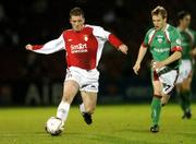 28 October 2005; Vinny Perth, St. Patrick's Athletic, in action against Colin O'Brien, Cork City. eircom League, Premier Division, Cork City v St. Patrick's Athletic, Turners Cross, Cork. Picture credit: David Maher / SPORTSFILE