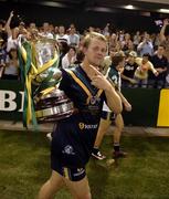 28 October 2005; Ryan O'Keefe, Australia, celebrates with the Cormac McAnallen Cup. 2005 Fosters International Rules Series, game 2, Australia v Ireland, Telstra Dome, Melbourne, Australia. Picture credit; Ray McManus / SPORTSFILE