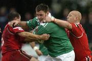 29 October 2005; Gareth Haggerty, Ireland, is tackled by Ian Watson, left, and Byron Smith, Wales. Rugby League International European Nations Cup, Ireland v Wales, Lakelands Park, Terenure, Dublin. Picture credit: Brendan Moran / SPORTSFILE