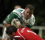29 October 2005; Paul McNicholas, Ireland, is tackled by Damien Gibson, Wales. Rugby League International European Nations Cup, Ireland v Wales, Lakelands Park, Terenure, Dublin. Picture credit: Brendan Moran / SPORTSFILE