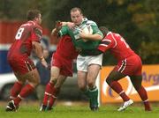 29 October 2005; Terry O'Connor, Ireland, is tackled by David Mills (8), Ian Watson and Phil Joseph, right, Wales. Rugby League International, European Nations Cup, Ireland v Wales, Lakelands Park, Terenure, Dublin. Picture credit: Brendan Moran / SPORTSFILE