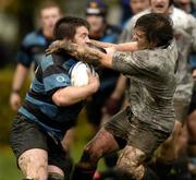 29 October 2005; Eoin Cahill, Shannon, is tackled by Conor Donohue, Dublin University. AIB All Ireland League 2005-2006, Division 1, Dublin University v Shannon, College Park, Trinity College, Dublin. Picture credit: Damien Eagers / SPORTSFILE