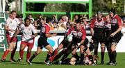 29 October 2005; Ulster's Justin Fitzpareick passes to team-mate Kieran Campbell. Heineken Cup 2005-2006, Pool 4, Biarritz Olympique v Ulster, Parc des Sports Aguilera, Biarritz, France. Picture credit: SPORTSFILE