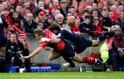 29 October 2005; Shaun Payne, Munster, is tackled by Laurent Marticorena, Castres Olympique. Heineken Cup 2005-2006, Pool 1, Munster v Castres Olympique, Thomond Park, Limerick. Picture credit; Kieran Clancy / SPORTSFILE