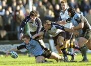 30 October 2005; Scott Lawson, Glasgow Warriors, supported by team-mate Tim Barker, right, battles for possession with Leinster's Shane Horgan, left, and Felipe Contepomi. Heineken Cup 2005-2006, Pool 5, Glasgow Warriors v Leinster, Hughenden, Glasgow, Scotland. Picture credit: Brian Lawless / SPORTSFILE