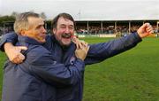 30 October 2005; St. Senans manager Tom Prenderville, right and Noel Roche, selector, celebrate at the end of the match. Clare County Senior Football Championship Final, Kilmurry-Ibrickane v St. Senan's, Cusack Park, Ennis, Co. Clare. Picture credit: Kieran Clancy / SPORTSFILE