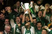 30 October 2005; Stradbally captain Eammon Delaney lifts the cup. Laois County Senior Football Championship Final, Portlaoise v Stradbally, O'Moore Park, Portlaoise, Co. Laois. Picture credit: David Maher / SPORTSFILE