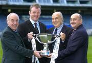 3 November 2005; At the draw for the new AIB Cup, from left to right, are Andy Crawford, President of the IRFU, Mick Galwey, Shannon Coach, Bobby Kahn, Manager, Cork Constitution, and Jim Kelly, Sponsorship manager, AIB. It was also announced that Mick Galwey, former Irish Rugby International and current Shannon coach, is to take up the position of manager of the AIB Club International team, which is an Irish team consisting wholly of club players. Lansdowne Road, Dublin. Picture credit: Brian Lawless / SPORTSFILE