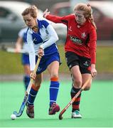 28 March 2014; Sarah McCready, St Andrews College, in action against Samantha Bann, Lurgan College. Electric Ireland Kate Russell All-Ireland School Girls Hockey Final Tournament, St Andrews College, Dublin v Lurgan College, Co. Armagh. St Andrews College, Booterstown, Co Dublin. Picture credit: Matt Browne / SPORTSFILE