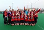 28 March 2014; Lurgan College, Co. Armagh, players celebrate with the trophy. Electric Ireland Kate Russell All-Ireland School Girls Hockey Final Tournament, St Andrews College, Dublin v Lurgan College, Co. Armagh, St Andrews College, Booterstown, Co Dublin. Picture credit: Matt Browne / SPORTSFILE