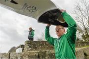 28 March 2014; Patrick O'Leary, para-canoe sprint, carries his canoe down to the water prior to his training session at the Paralympics Ireland 2014 Athlete Panel Multisport Training Camp. Castleconnell Boat Club, Co. Limerick. Picture credit: Diarmuid Greene / SPORTSFILE