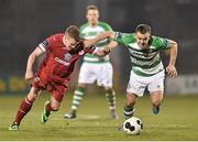 28 March 2014; Shane Robinson, Shamrock Rovers, in action against Danny North, Sligo Rovers. Airtricity League Premier Division, Shamrock Rovers v Sligo Rovers, Tallaght Stadium, Tallaght, Co. Dublin. Picture credit: David Maher / SPORTSFILE
