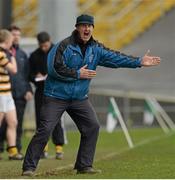 29 March 2014; St Patrick's College manager Paul Hughes reacts on the sideline. Masita Post Primary Schools Hogan Cup Football Semi-Final, St Patrick's College, Derry v Coláiste Eoin, Dublin. Páirc Esler, Newry, Co. Down. Picture credit: Oliver McVeigh / SPORTSFILE