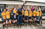 29 March 2014; Clondalkin captain Shona Byrne lifts the cup with her team-mates after the game. The Paul Flood Cup Final, Clondalkin v Gorey, NUIM Barhnall RFC, Leixlip, Co. Kildare. Picture credit: Barry Cregg / SPORTSFILE