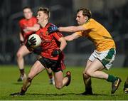29 March 2014; Jerome Johnston, Down, in action against Caolan Young, Meath. Allianz Football League, Division 2, Round 6, Meath v Down. Páirc Táilteann, Navan, Co. Meath. Picture credit: Oliver McVeigh / SPORTSFILE