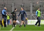 29 March 2014; Dublin captain Stephen Cluxton leaves the field after being sent off during the first half. Allianz Football League, Division 1, Round 6, Dublin v Mayo. Croke Park, Dublin. Picture credit: Dáire Brennan / SPORTSFILE