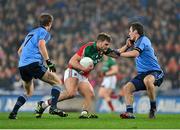 29 March 2014; Aidan O'Shea, Mayo, in action against Kevin Nolan, left, and Nicky Devereux, Dublin. Allianz Football League, Division 1, Round 6, Dublin v Mayo. Croke Park, Dublin. Picture credit: Dáire Brennan / SPORTSFILE