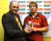 29 October 2005; Jerry Flannery who received the Man of the Match Award from Pat Maher, National Sponsorship and Events Manager of Heineken. Heineken Cup 2005-2006, Pool 1, Munster v Castres Olympique, Thomond Park, Limerick. Picture credit: Matt Browne / SPORTSFILE