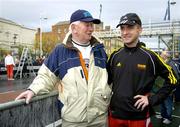 31 October 2005; Gerry O'Neill Jnr, right, with his father Gerry Snr after he finished 15th overall during the 2005 adidas Dublin City Marathon. The last time Gerry Jnr ran a marathon was in 1980 when he was 13 years old and ran the Dublin marathon with his father Gerry Snr. Picture credit: Brendan Moran / SPORTSFILE