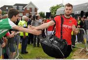 29 May 2016; Aidan O’Shea of Mayo gives a supporter a high-five as he arrives ahead of the Connacht GAA Football Senior Championship quarter-final between London and Mayo in Páirc Smárgaid, Ruislip, London, England. Photo by Seb Daly/Sportsfile