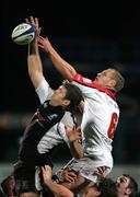 4th November 2005; Campbell Feather, Ulster, in action against Andrew Newman, Ospreys. Celtic League, Ulster v Ospreys, Ravenhill Park, Belfast.  Picture Credit: Oliver Mc Veigh/Sportsfile